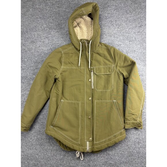 Toad&Co Jacket Womens Small Green Hooded Sherpa Lined Outdoor Parka Drawstring - Picture 1 of 7